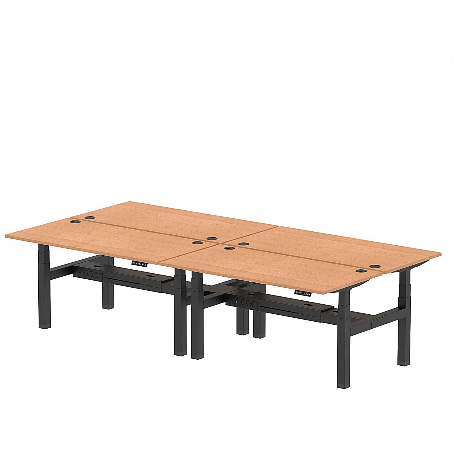 Air 4 Person Sit-Standing Bench Desk, Back to Back, 4 x 1600mm (800mm Deep), Black Frame, Oak Easy2Order : HA02394