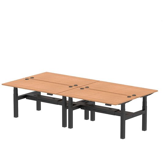 Air 4 Person Sit-Standing Bench Desk, Back to Back, 4 x 1600mm (800mm Deep), Black Frame, Oak Easy2Order : HA02394
