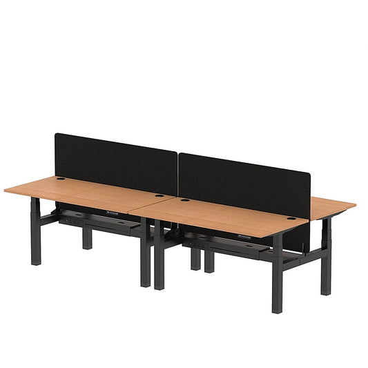 Air 4 Person Sit-Standing Bench Desk with Black Straight Screen, Back to Back, 4 x 1600mm (800mm Deep), Black Frame, Oak Easy2Order : HA02395