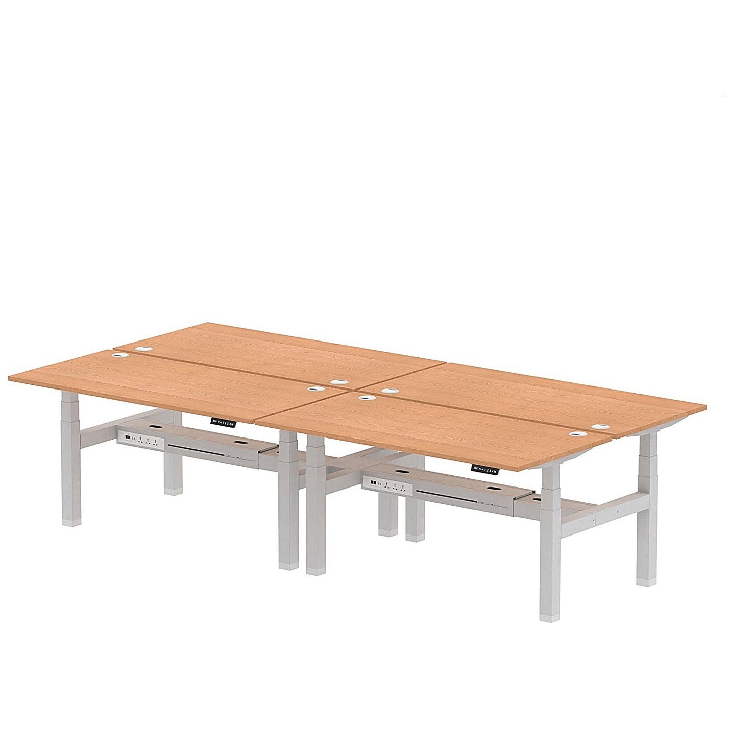 Air 4 Person Sit-Standing Bench Desk, Back to Back, 4 x 1600mm (800mm Deep), Silver Frame, Oak Easy2Order : HA02396