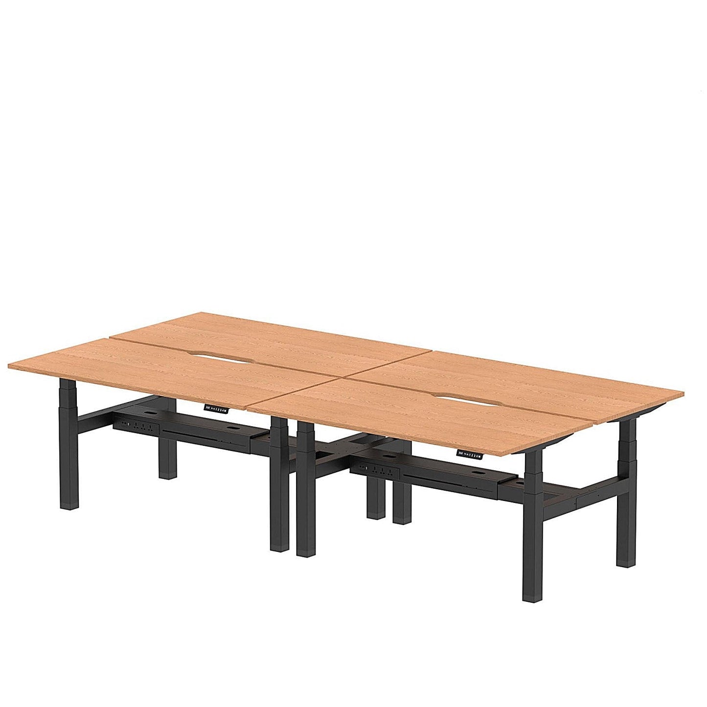 Air 4 Person Sit-Standing Scalloped Bench Desk, Back to Back, 4 x 1600mm (800mm Deep), Black Frame, Oak Easy2Order : HA02400