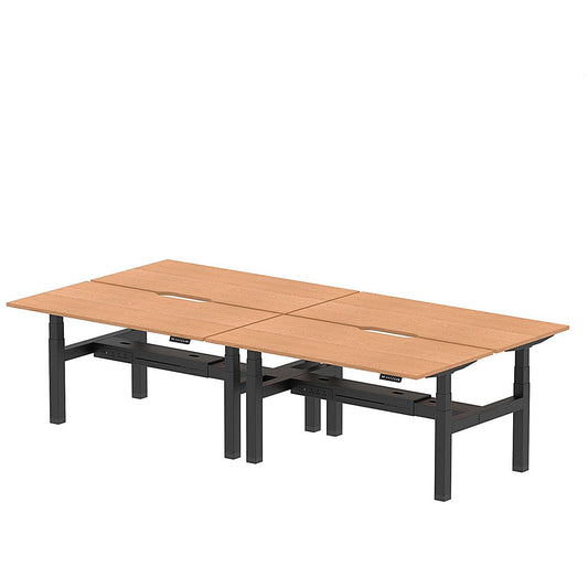 Air 4 Person Sit-Standing Scalloped Bench Desk, Back to Back, 4 x 1600mm (800mm Deep), Black Frame, Oak Easy2Order : HA02400
