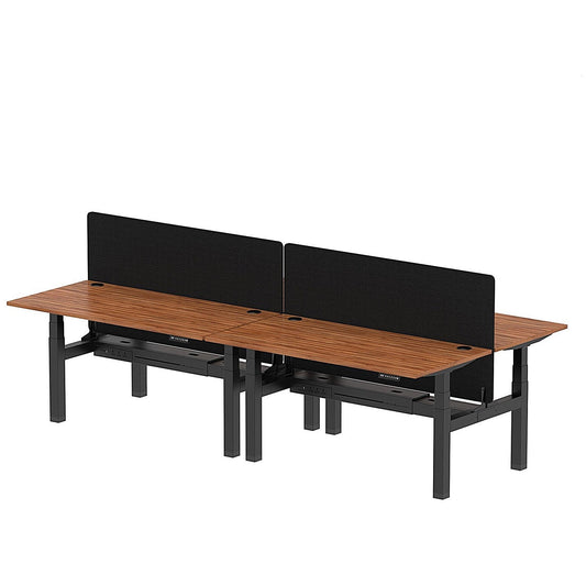 Air 4 Person Sit-Standing Bench Desk with Black Straight Screen, Back to Back, 4 x 1600mm (800mm Deep), Black Frame, Walnut Easy2Order : HA02407