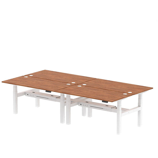 Air 4 Person Sit-Standing Bench Desk, Back to Back, 4 x 1600mm (800mm Deep), White Frame, Walnut Easy2Order : HA02410