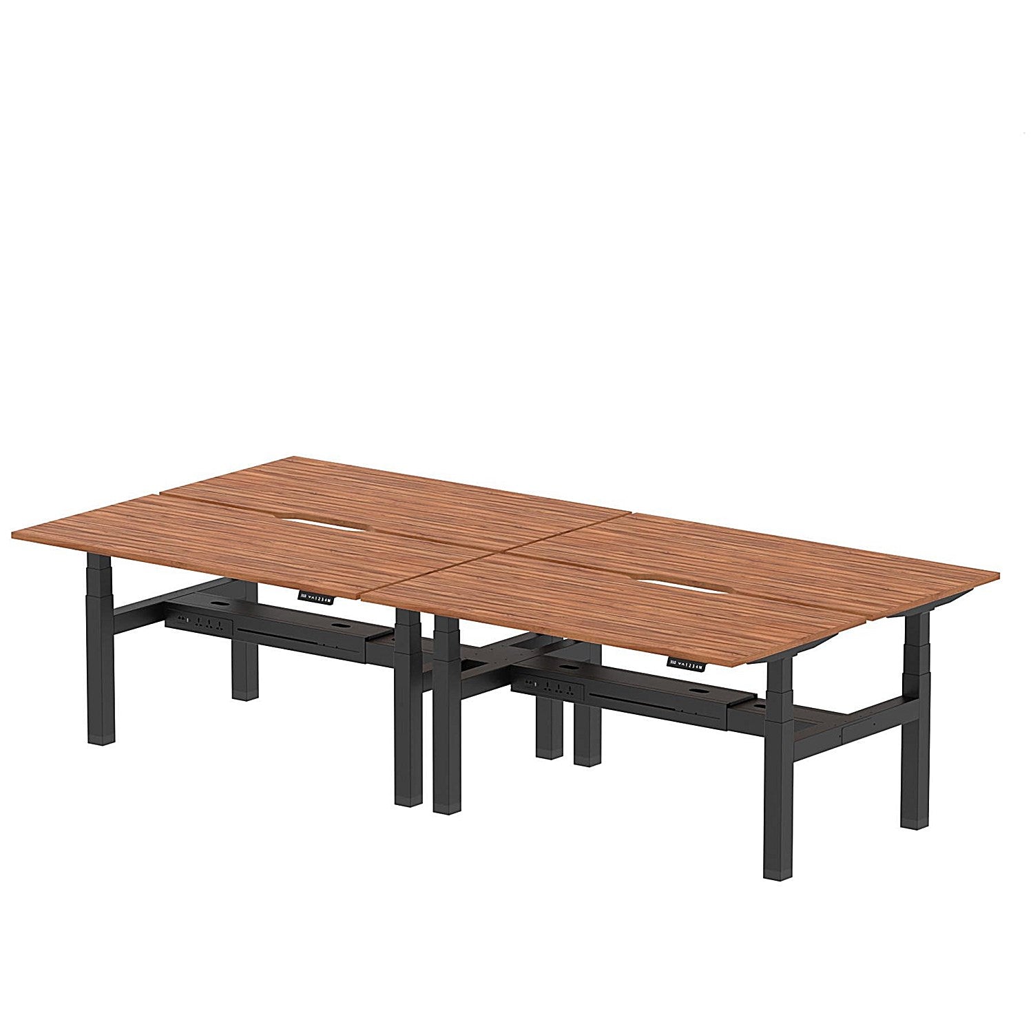 Air 4 Person Sit-Standing Scalloped Bench Desk, Back to Back, 4 x 1600mm (800mm Deep), Black Frame, Walnut Easy2Order : HA02412