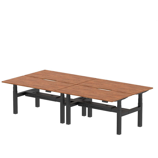 Air 4 Person Sit-Standing Scalloped Bench Desk, Back to Back, 4 x 1600mm (800mm Deep), Black Frame, Walnut Easy2Order : HA02412