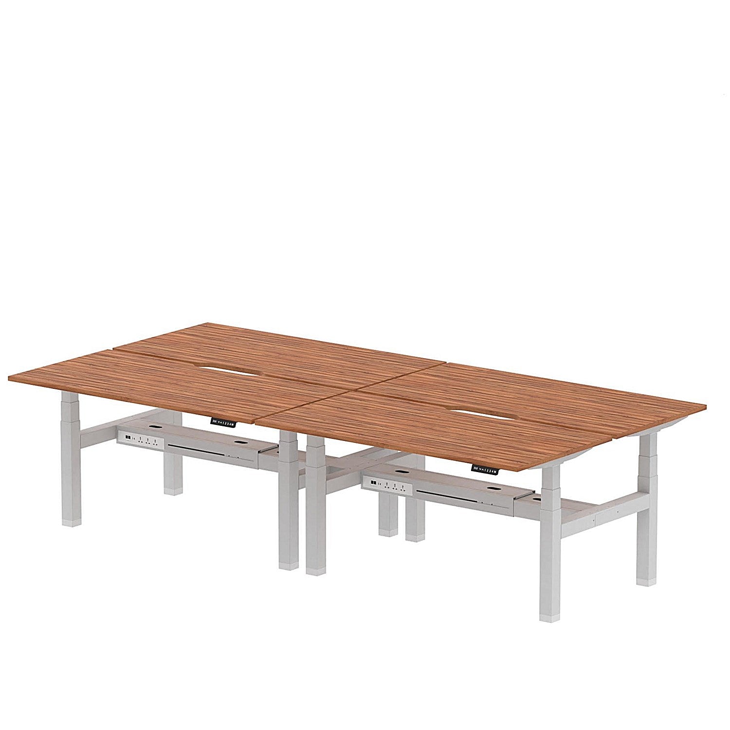 Air 4 Person Sit-Standing Scalloped Bench Desk, Back to Back, 4 x 1600mm (800mm Deep), Silver Frame, Walnut Easy2Order : HA02414