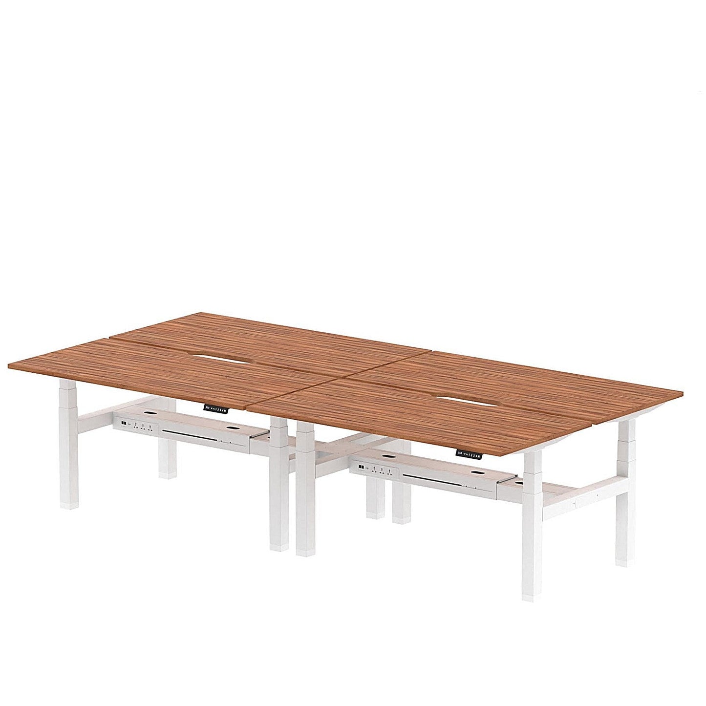 Air 4 Person Sit-Standing Scalloped Bench Desk, Back to Back, 4 x 1600mm (800mm Deep), White Frame, Walnut Easy2Order : HA02416