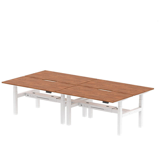 Air 4 Person Sit-Standing Scalloped Bench Desk, Back to Back, 4 x 1600mm (800mm Deep), White Frame, Walnut Easy2Order : HA02416