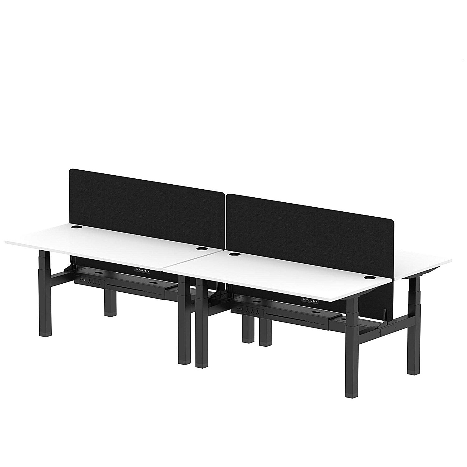 Air 4 Person Sit-Standing Bench Desk with Black Straight Screen, Back to Back, 4 x 1600mm (800mm Deep), Black Frame, White Easy2Order : HA02419