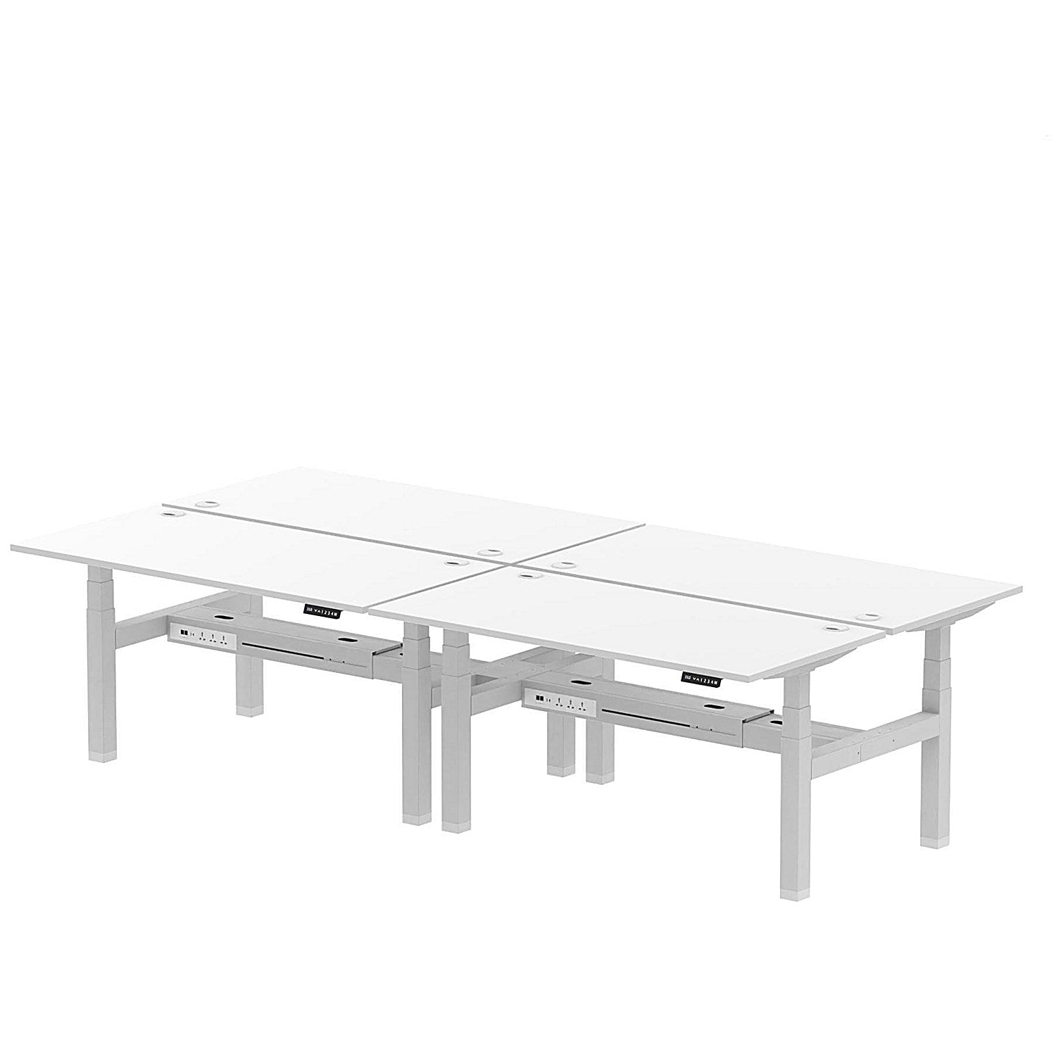 Air 4 Person Sit-Standing Bench Desk, Back to Back, 4 x 1600mm (800mm Deep), Silver Frame, White Easy2Order : HA02420