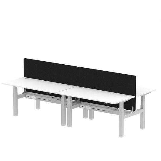 Air 4 Person Sit-Standing Bench Desk with Black Straight Screen, Back to Back, 4 x 1600mm (800mm Deep), Silver Frame, White Easy2Order : HA02421