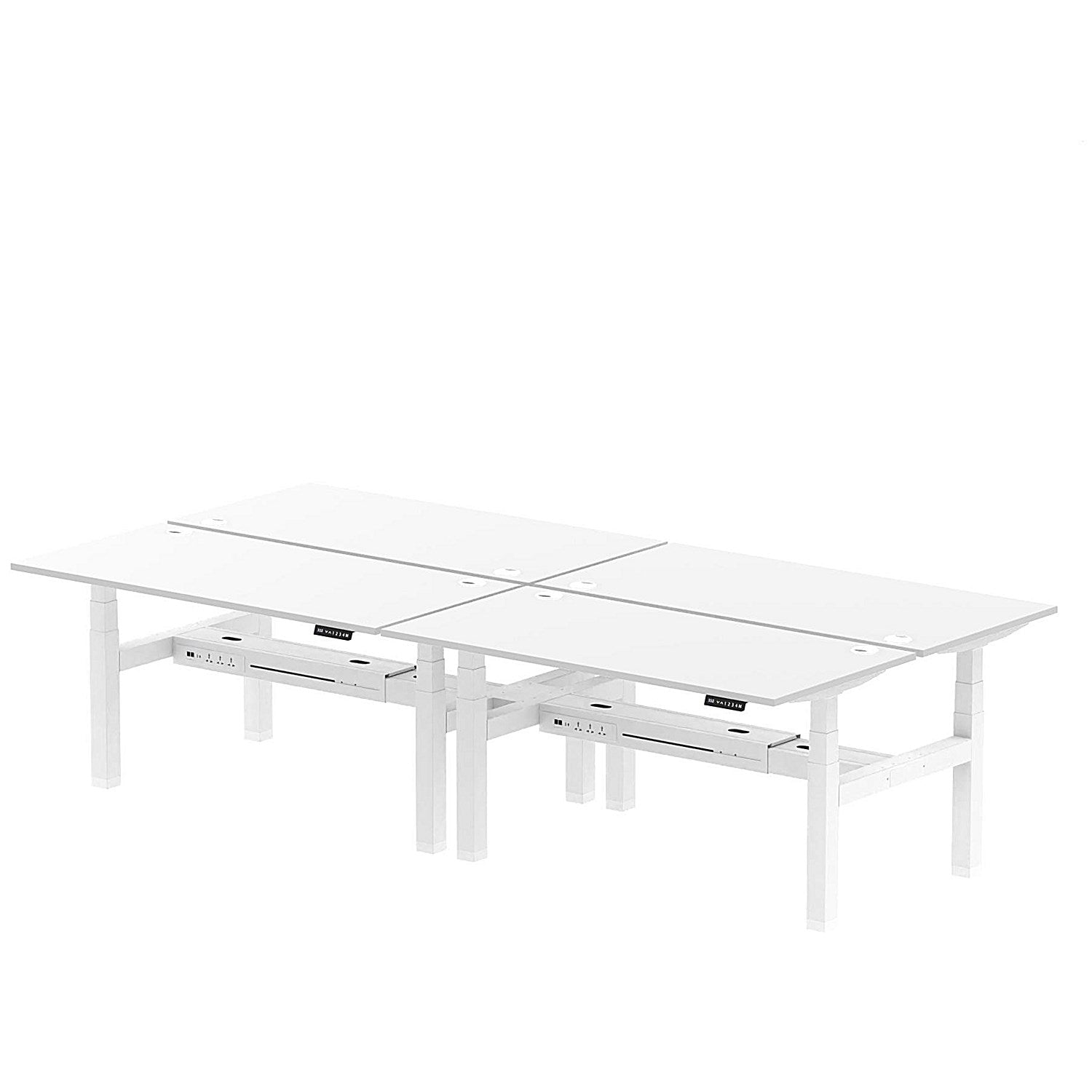 Air 4 Person Sit-Standing Bench Desk, Back to Back, 4 x 1600mm (800mm Deep), White Frame, White Easy2Order : HA02422