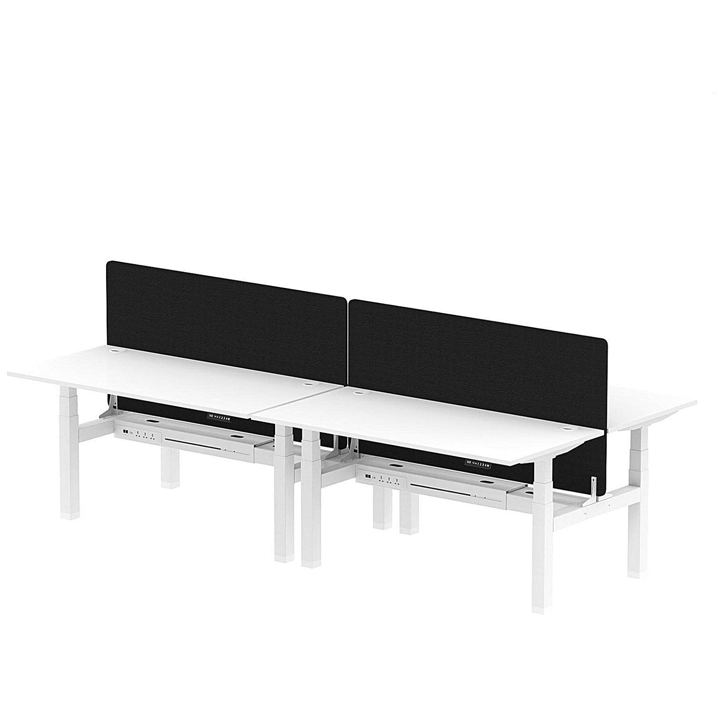 Air 4 Person Sit-Standing Bench Desk with Black Straight Screen, Back to Back, 4 x 1600mm (800mm Deep), White Frame, White Easy2Order : HA02423