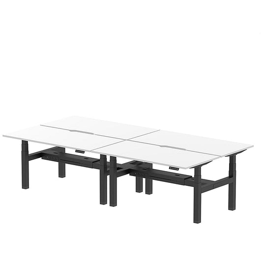 Air 4 Person Sit-Standing Scalloped Bench Desk, Back to Back, 4 x 1600mm (800mm Deep), Black Frame, White Easy2Order : HA02424