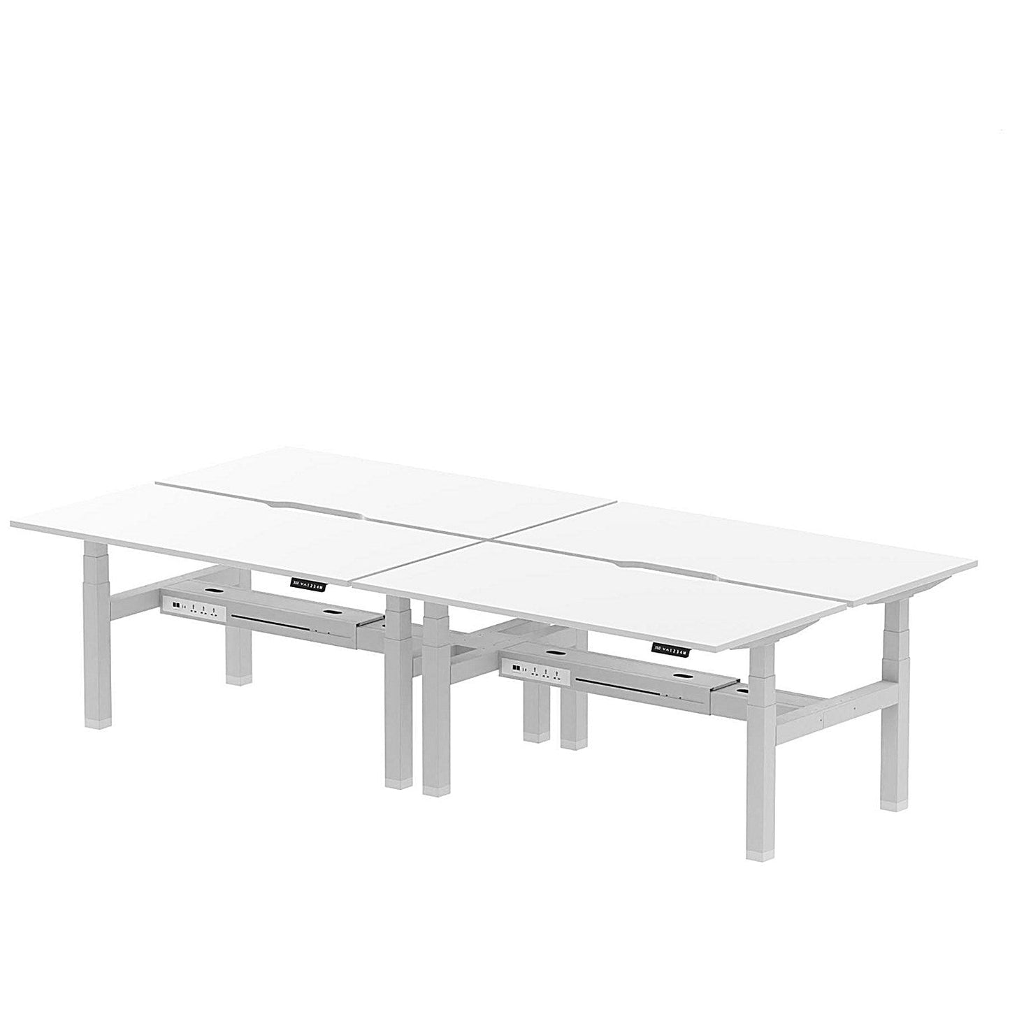 Air 4 Person Sit-Standing Scalloped Bench Desk, Back to Back, 4 x 1600mm (800mm Deep), Silver Frame, White Easy2Order : HA02426