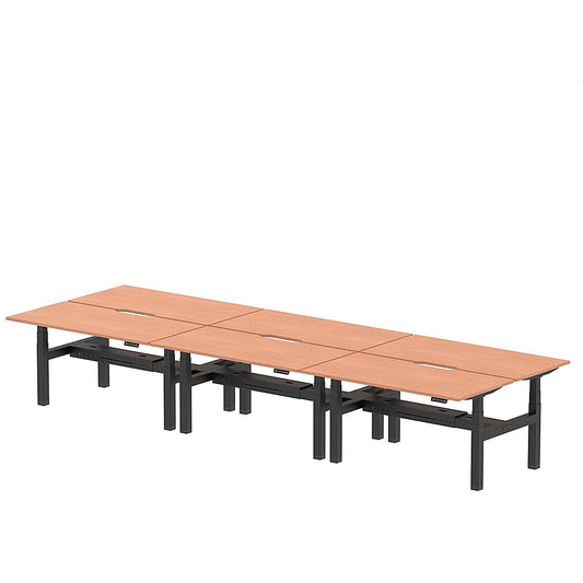 Air 6 Person Sit-Standing Scalloped Bench Desk, Back to Back, 6 x 1600mm (800mm Deep), Black Frame, Beech Easy2Order : HA02436