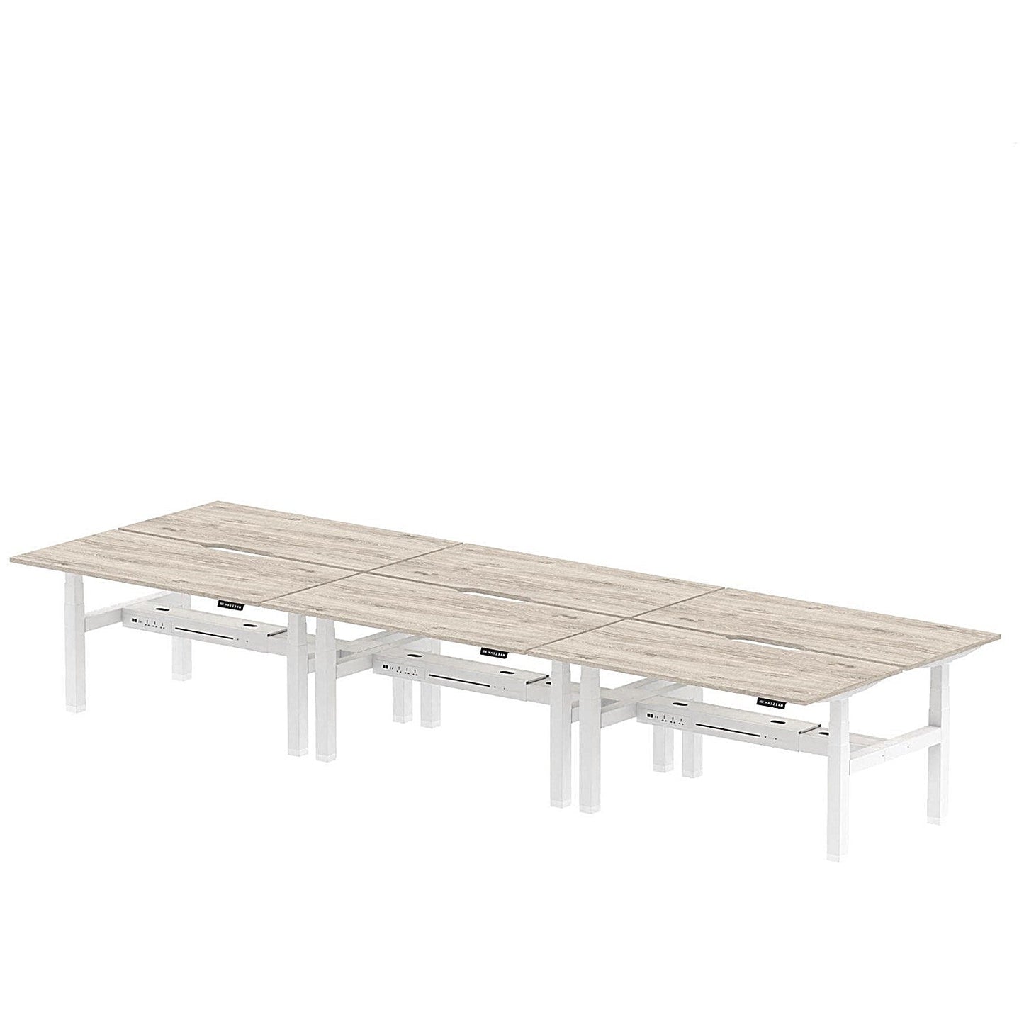 Air 6 Person Sit-Standing Scalloped Bench Desk, Back to Back, 6 x 1600mm (800mm Deep), White Frame, Grey Oak Easy2Order : HA02452