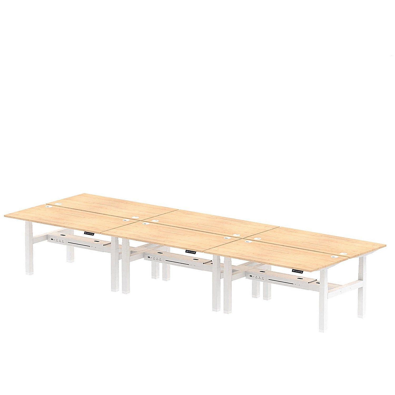 Air 6 Person Sit-Standing Bench Desk, Back to Back, 6 x 1600mm (800mm Deep), White Frame, Maple Easy2Order : HA02458