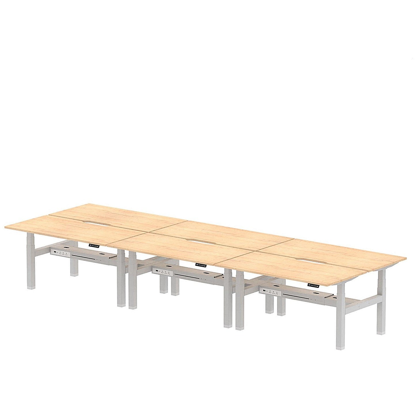 Air 6 Person Sit-Standing Scalloped Bench Desk, Back to Back, 6 x 1600mm (800mm Deep), Silver Frame, Maple Easy2Order : HA02462