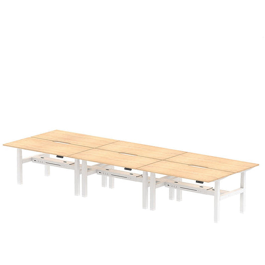 Air 6 Person Sit-Standing Scalloped Bench Desk, Back to Back, 6 x 1600mm (800mm Deep), White Frame, Maple Easy2Order : HA02464