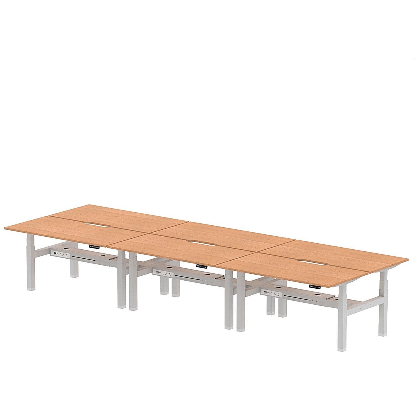 Air 6 Person Sit-Standing Scalloped Bench Desk, Back to Back, 6 x 1600mm (800mm Deep), Silver Frame, Oak Easy2Order : HA02474
