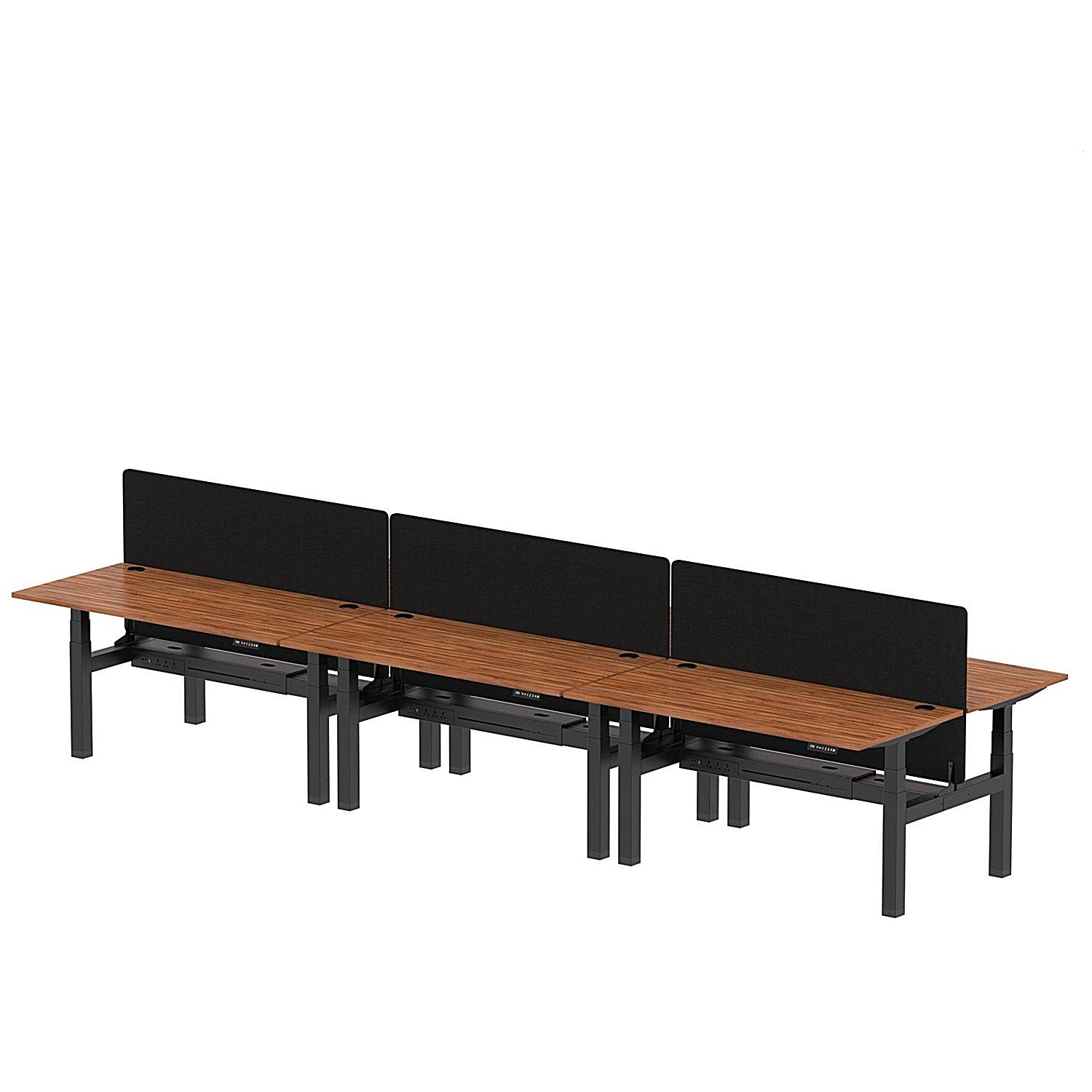 Air 6 Person Sit-Standing Bench Desk with Black Straight Screen, Back to Back, 6 x 1600mm (800mm Deep), Black Frame, Walnut Easy2Order : HA02479