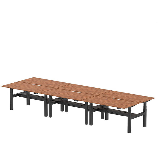 Air 6 Person Sit-Standing Scalloped Bench Desk, Back to Back, 6 x 1600mm (800mm Deep), Black Frame, Walnut Easy2Order : HA02484