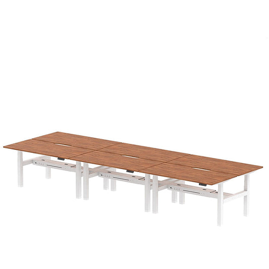 Air 6 Person Sit-Standing Scalloped Bench Desk, Back to Back, 6 x 1600mm (800mm Deep), White Frame, Walnut Easy2Order : HA02488