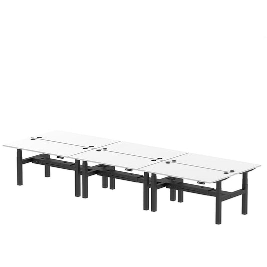 Air 6 Person Sit-Standing Bench Desk, Back to Back, 6 x 1600mm (800mm Deep), Black Frame, White Easy2Order : HA02490