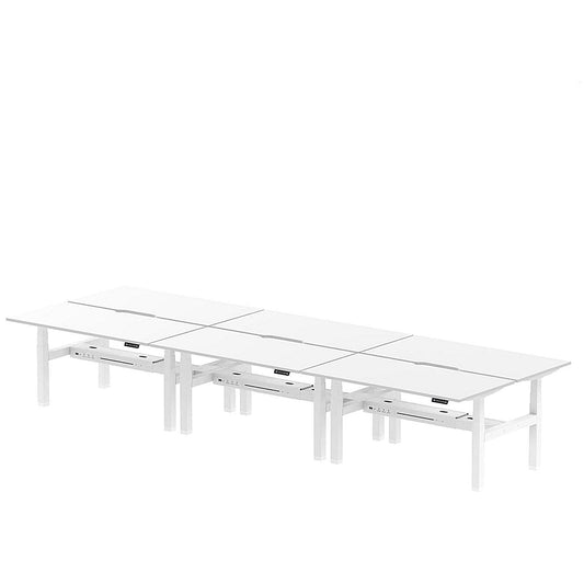 Air 6 Person Sit-Standing Scalloped Bench Desk, Back to Back, 6 x 1600mm (800mm Deep), White Frame, White Easy2Order : HA02500