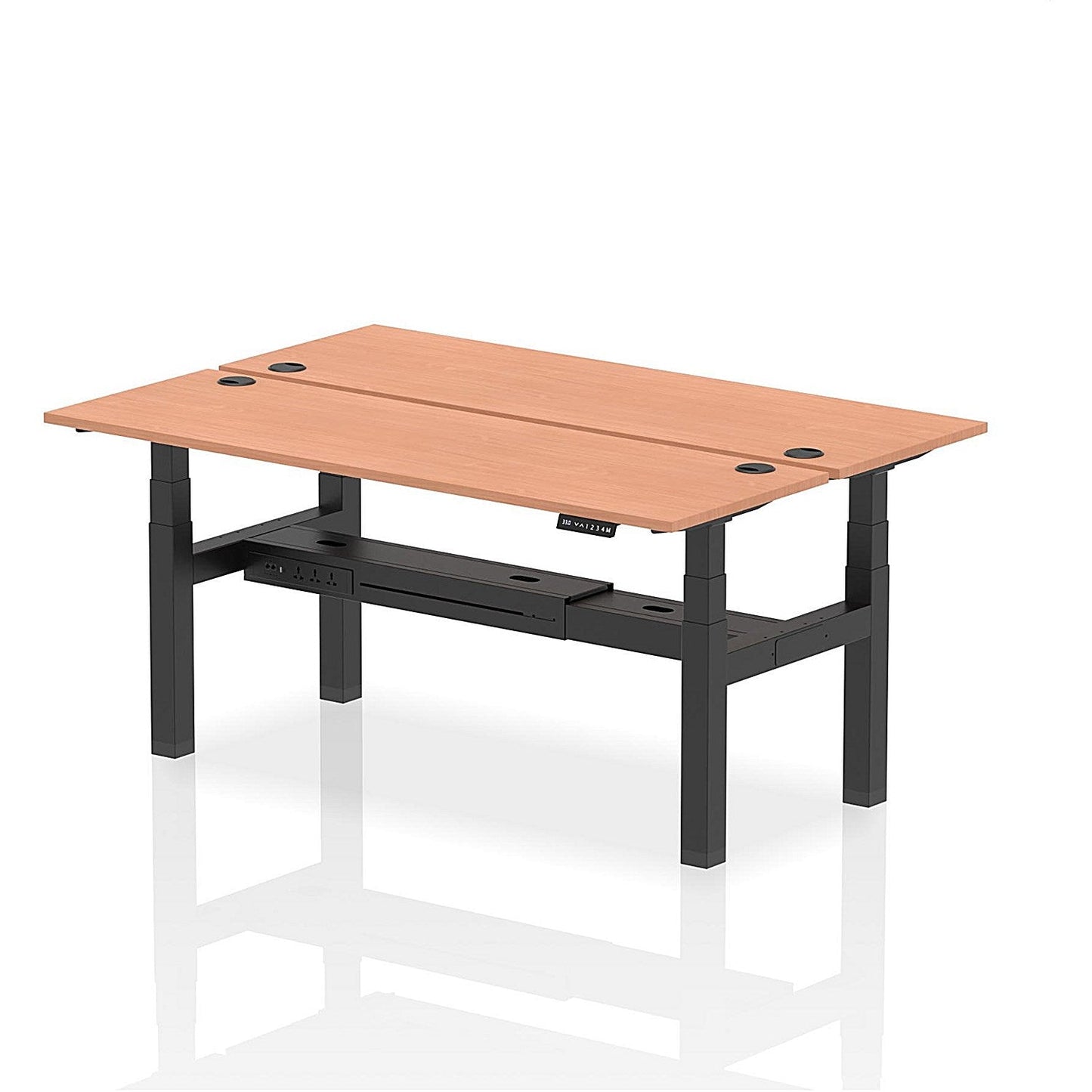 Air 2 Person Sit-Standing Bench Desk, Back to Back, 2 x 1800mm (600mm Deep), Black Frame, Beech Easy2Order : HA02502