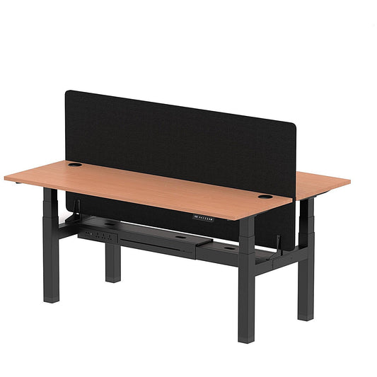 Air 2 Person Sit-Standing Bench Desk with Black Straight Screen, Back to Back, 2 x 1800mm (600mm Deep), Black Frame, Beech Easy2Order : HA02503