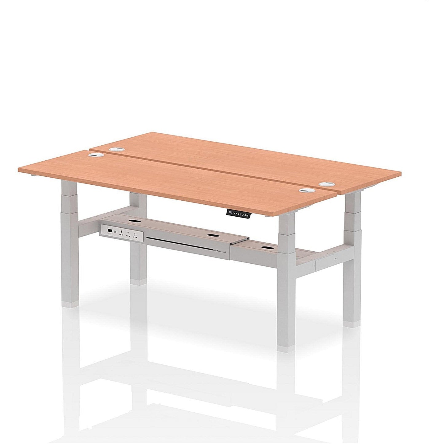 Air 2 Person Sit-Standing Bench Desk, Back to Back, 2 x 1800mm (600mm Deep), Silver Frame, Beech Easy2Order : HA02504