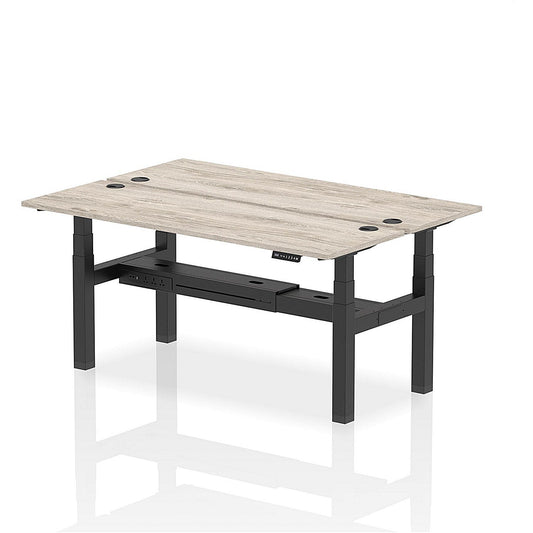 Air 2 Person Sit-Standing Bench Desk, Back to Back, 2 x 1800mm (600mm Deep), Black Frame, Grey Oak Easy2Order : HA02508