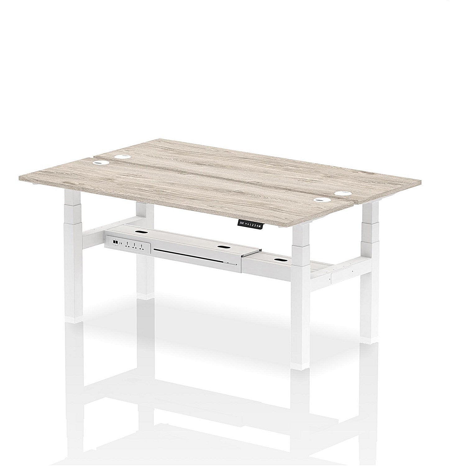 Air 2 Person Sit-Standing Bench Desk, Back to Back, 2 x 1800mm (600mm Deep), White Frame, Grey Oak Easy2Order : HA02512