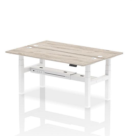 Air 2 Person Sit-Standing Bench Desk, Back to Back, 2 x 1800mm (600mm Deep), White Frame, Grey Oak Easy2Order : HA02512