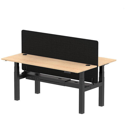 Air 2 Person Sit-Standing Bench Desk with Black Straight Screen, Back to Back, 2 x 1800mm (600mm Deep), Black Frame, Maple Easy2Order : HA02515