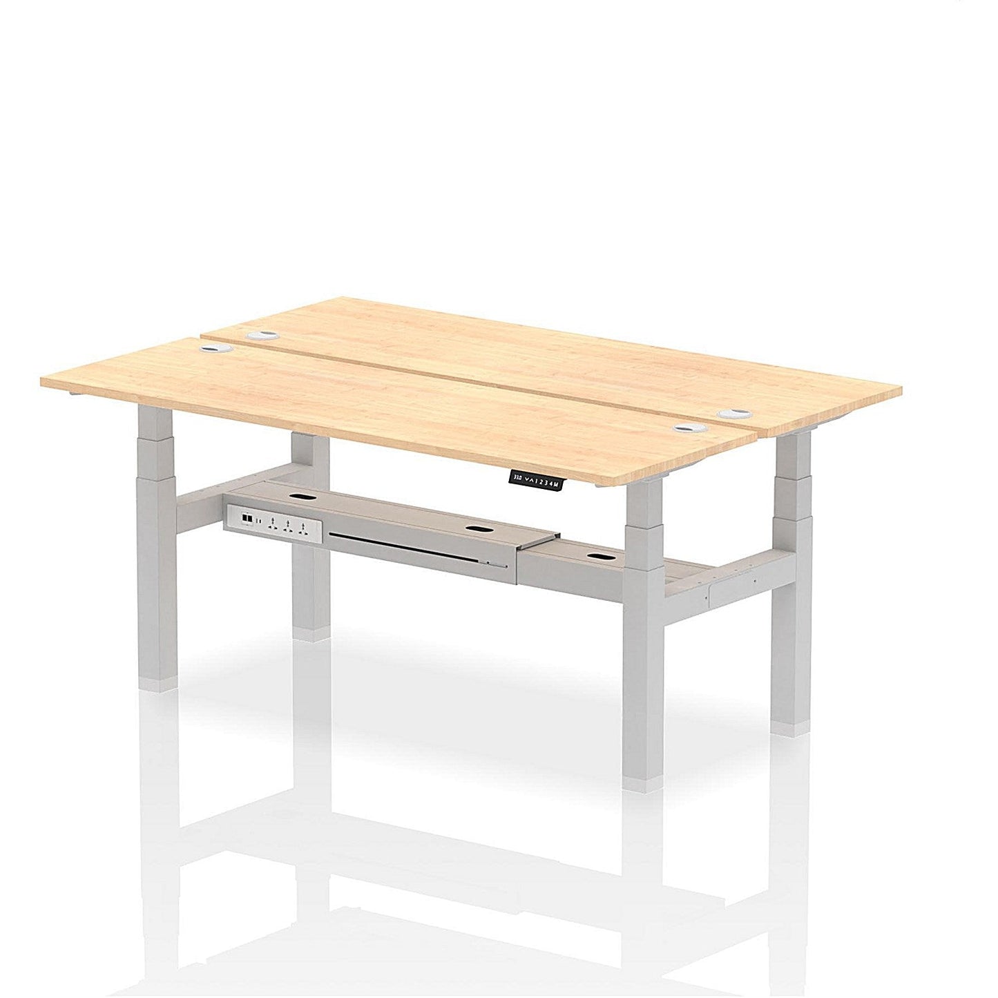 Air 2 Person Sit-Standing Bench Desk, Back to Back, 2 x 1800mm (600mm Deep), Silver Frame, Maple Easy2Order : HA02516