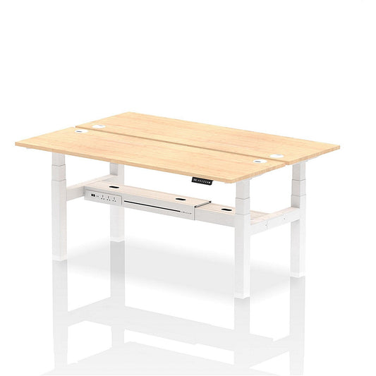 Air 2 Person Sit-Standing Bench Desk, Back to Back, 2 x 1800mm (600mm Deep), White Frame, Maple Easy2Order : HA02518