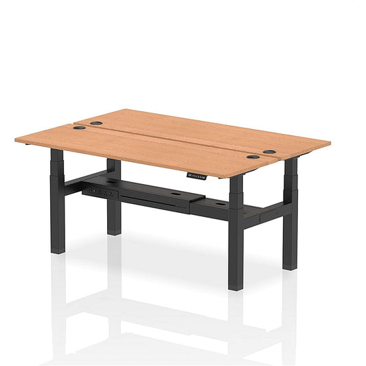 Air 2 Person Sit-Standing Bench Desk, Back to Back, 2 x 1800mm (600mm Deep), Black Frame, Oak Easy2Order : HA02520