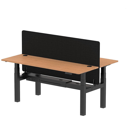 Air 2 Person Sit-Standing Bench Desk with Black Straight Screen, Back to Back, 2 x 1800mm (600mm Deep), Black Frame, Oak Easy2Order : HA02521