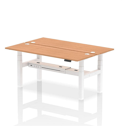 Air 2 Person Sit-Standing Bench Desk, Back to Back, 2 x 1800mm (600mm Deep), White Frame, Oak Easy2Order : HA02524