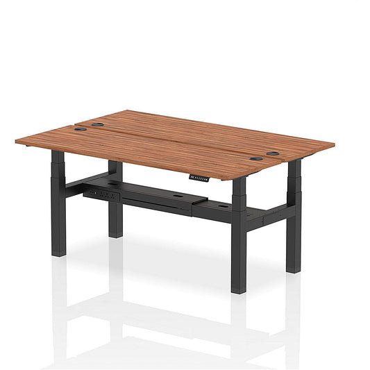 Air 2 Person Sit-Standing Bench Desk, Back to Back, 2 x 1800mm (600mm Deep), Black Frame, Walnut Easy2Order : HA02526