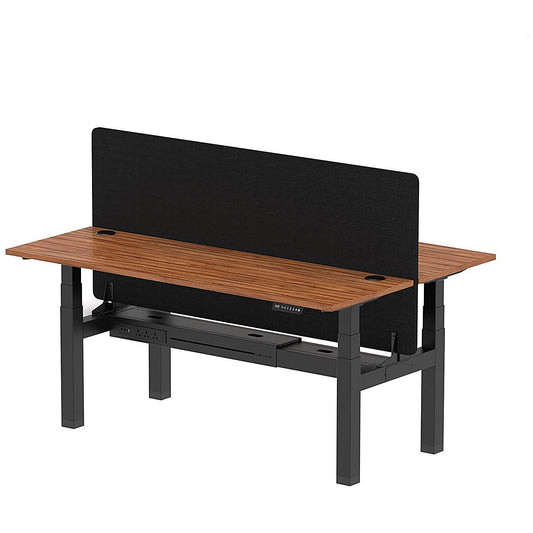 Air 2 Person Sit-Standing Bench Desk with Black Straight Screen, Back to Back, 2 x 1800mm (600mm Deep), Black Frame, Walnut Easy2Order : HA02527