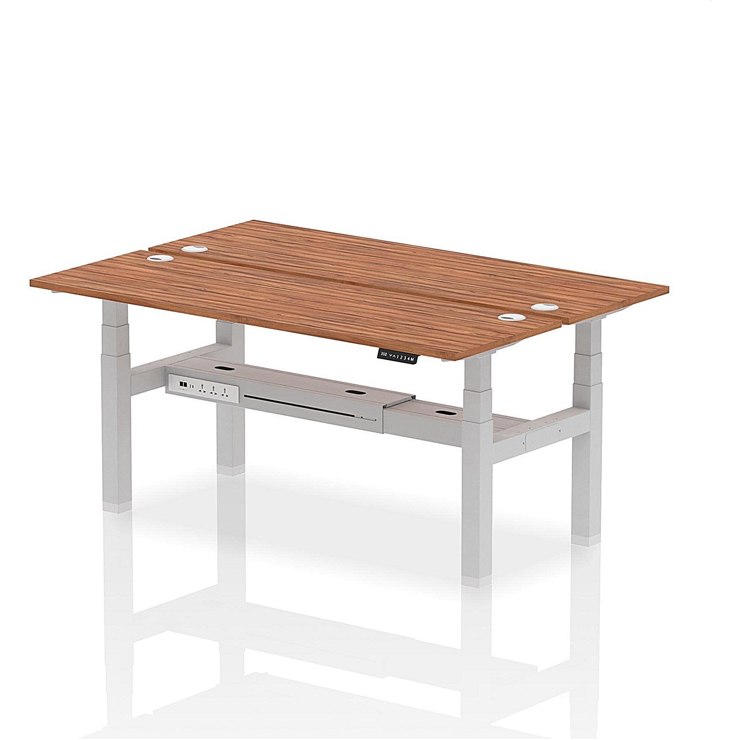 Air 2 Person Sit-Standing Bench Desk, Back to Back, 2 x 1800mm (600mm Deep), Silver Frame, Walnut Easy2Order : HA02528