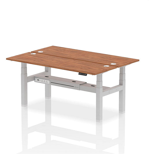 Air 2 Person Sit-Standing Bench Desk, Back to Back, 2 x 1800mm (600mm Deep), Silver Frame, Walnut Easy2Order : HA02528