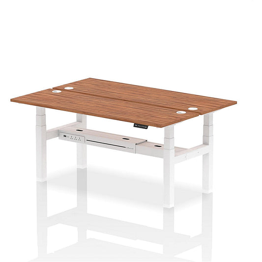 Air 2 Person Sit-Standing Bench Desk, Back to Back, 2 x 1800mm (600mm Deep), White Frame, Walnut Easy2Order : HA02530