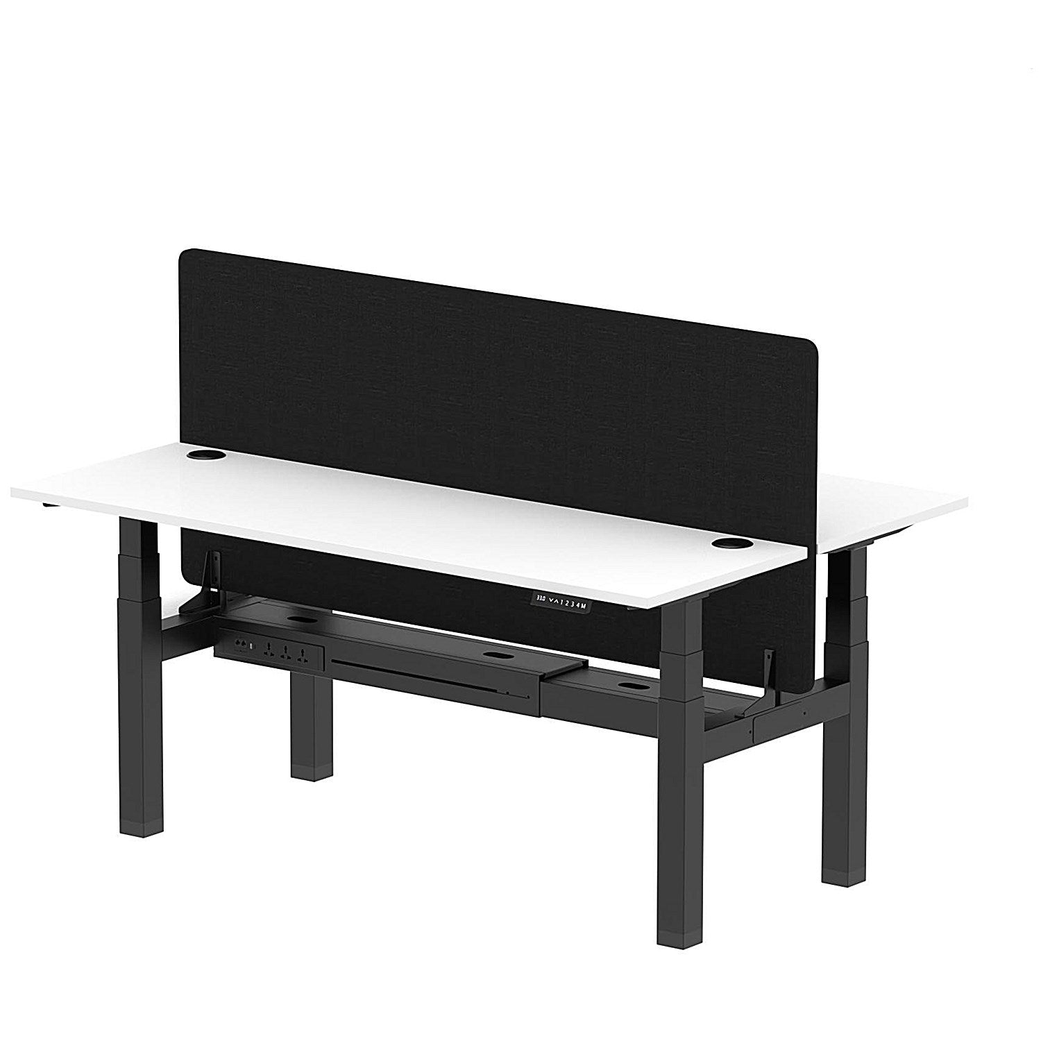 Air 2 Person Sit-Standing Bench Desk with Black Straight Screen, Back to Back, 2 x 1800mm (600mm Deep), Black Frame, White Easy2Order : HA02533