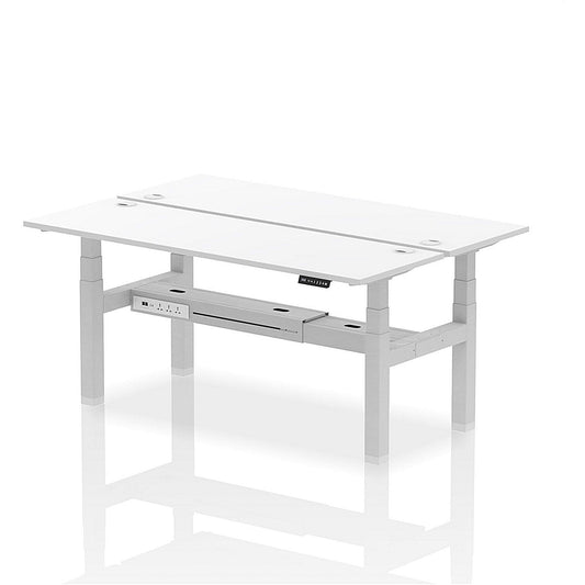 Air 2 Person Sit-Standing Bench Desk, Back to Back, 2 x 1800mm (600mm Deep), Silver Frame, White Easy2Order : HA02534